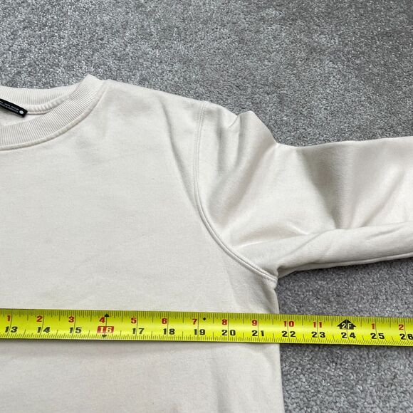 Zara Sof Fleece Pullover Sweatshirt Womens Large Beige Crew Neck Cotton Casual - Picture 12 of 14